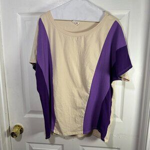 BiBi - Short Sleeve Color Block - Purple - Large -